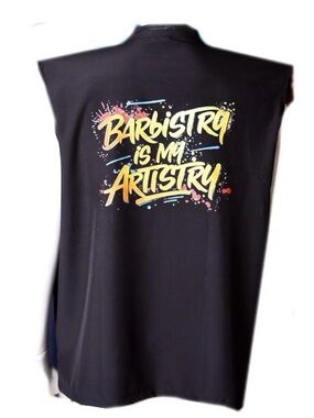 Barbistry Is My Artistry Graphic Sleeveless Tee - Black with Yellow Print